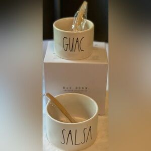 NEW Rae Dunn Guac/Salsa Bowls with 2 Bamboo Spoons